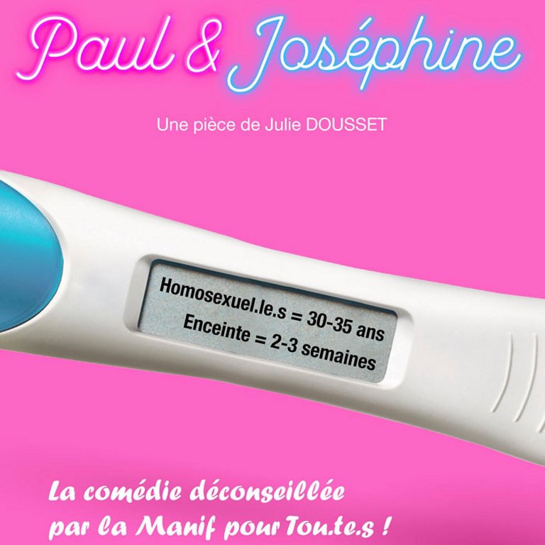 Paul et Joséphine sont amis depuis la fac, et vivent ensemble. En vrai, c’est surtout Paul qui vit chez Joséphine depuis 6 ans maintenant et ça se passe super bien ! Peut-être parce qu’ils ne sont pas un couple ? Paul a un compagnon, Ulrich, dont il est fou amoureux. Il voit déjà la suite ! Une maison, des enfants, un lapin, des vacances au bord de la mer chaque été… Le bonheur quoi ! Côté Joséphine, le couple n’est pas vraiment sa tasse de thé. Son truc à elle, c’est plutôt l’accumulation de meufs. Elle est « librement fantasque, et c’est parfait comme ça », vous dirait-elle ! Contre toute attente, ce non-couple homosexuel va bientôt former un trio. Comment ? En ajoutant une personne à leur quotidien : un enfant.

Dans le cadre de la semaine de la Diversité de la Ville de Bayonne. 

Avec Philippe Araud et Julie Dousset
Durée du spectacle : 1h10